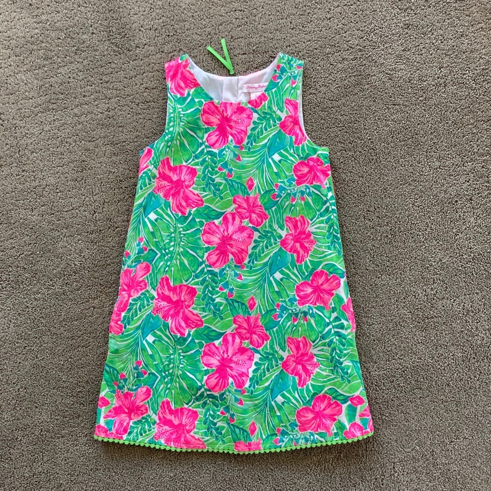 Tommy Bahama girls sz7 dress vibrant pink and green